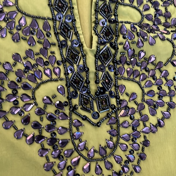 TORY BURCH TUNIC BEADED GEMS SEQUINED GREEN SAPPHIRE BLUE 2 LONG SLEEVE SHIRT SF - Picture 16 of 16